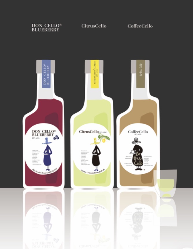 DON CELLO BLUEBERRY、CITRUSCELLO、COFFEECELLOの製品ボトル写真